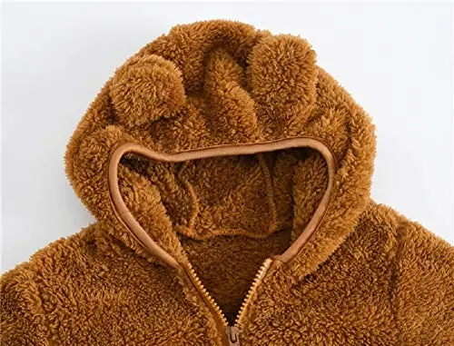 JESKIDS Toddler Qizlar Bolalar Junli Kapüşonli Kurtka Fermuarli Ayiq Palto Issiq Qishki Kiyim - 3