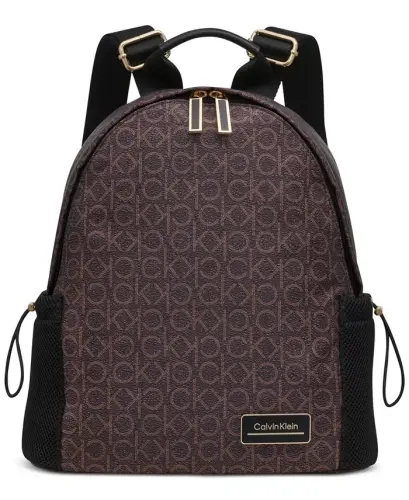 Jessie Mesh Side Pocket Nylon Backpack - Brown Khk - 1