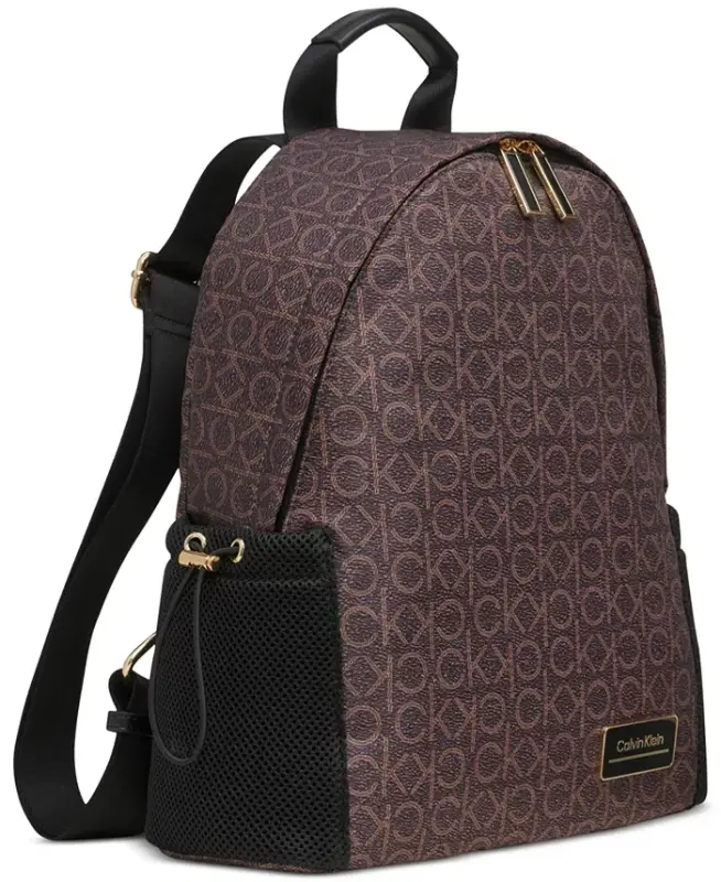 Jessie Mesh Side Pocket Nylon Backpack - Brown Khk - 3