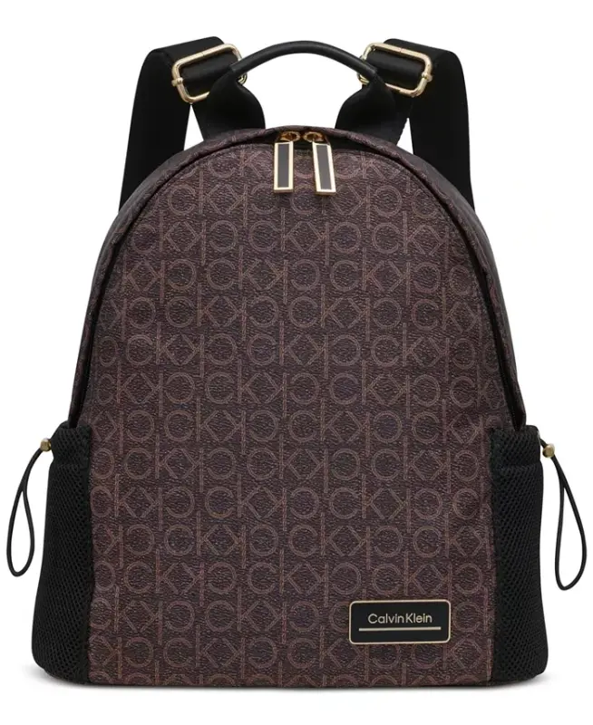 Jessie Mesh Side Pocket Nylon Backpack-Brown Khk - CALVIN KLEIN