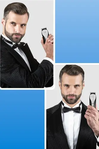 Jest Kablolu Kablosuz Paslanmaz Çelik Standlı Micro Usb 14 in 1 Yüz, Saç Sakal Erkek Bakım Seti Kiti - siyah - 9