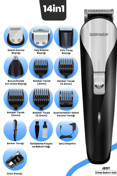 Jest Wired Wireless Stainless Steel Stand Micro Usb 9 in 1 Men's Grooming Set - 5