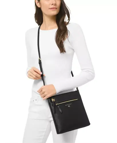 Jet Set Charm Leather Small North South Flat Crossbody-Black - 4