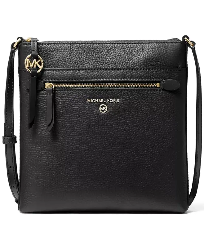 Jet Set Charm Leather Small North South Flat Crossbody-Black - MICHAEL KORS