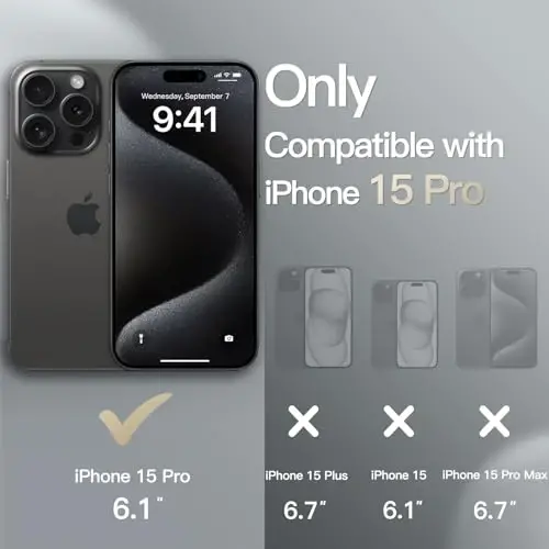 JETech Slim Case for iPhone 15 Pro 6.1-Inch with Camera Lens Full Cover Protection, Ultra-Thin Lightweight Matte Finish Minimalist Protective Phone Cover (Black Titanium) - JETECH (1)