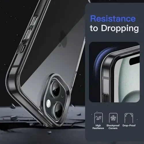 JETech Case для iPhone 15 6.1 дюйма, не желтеющий противоударный чехол-бампер, прозрачная задняя крышка с защитой от царапин (черный) - 5