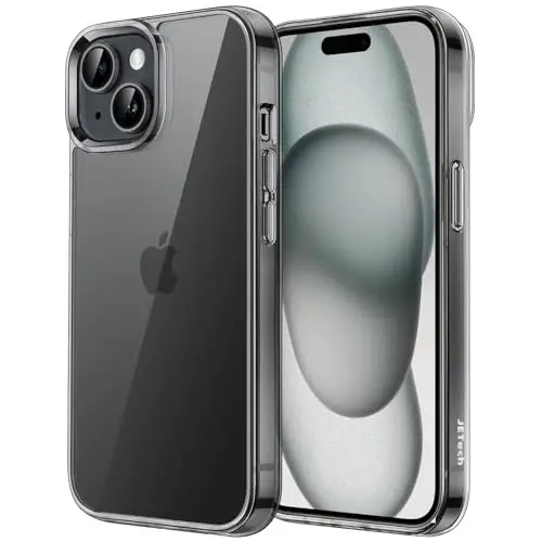 JETech Case для iPhone 15 6.1 дюйма, не желтеющий противоударный чехол-бампер, прозрачная задняя крышка с защитой от царапин (черный) - 1