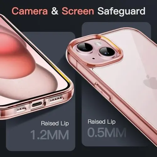 JETech Case для iPhone 15 6.1 дюймов, не желтеющий противоударный чехол-бампер для телефона, прозрачная задняя панель с защитой от царапин (розовое золото) - 4