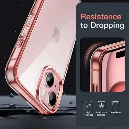 JETech Case для iPhone 15 6.1 дюймов, не желтеющий противоударный чехол-бампер для телефона, прозрачная задняя панель с защитой от царапин (розовое золото) - 5