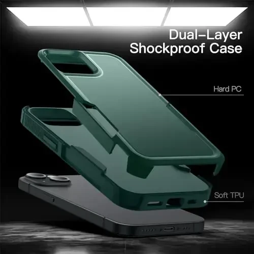JETech Case for iPhone 15 6.1-Inch, Heavy Duty Dual-Layer Rugged Protection, Shockproof Protective Tough Phone Cover with Matte Back (Midnight Green) - 3
