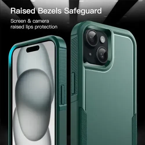 JETech Case for iPhone 15 6.1-Inch, Heavy Duty Dual-Layer Rugged Protection, Shockproof Protective Tough Phone Cover with Matte Back (Midnight Green) - 5