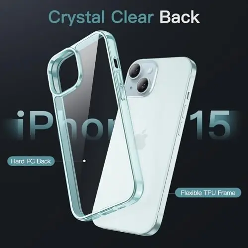 JETech Case for iPhone 15 6.1-Inch, Non-Yellowing Shockproof Phone Bumper Cover, Anti-Scratch Clear Back (Blue) - 3