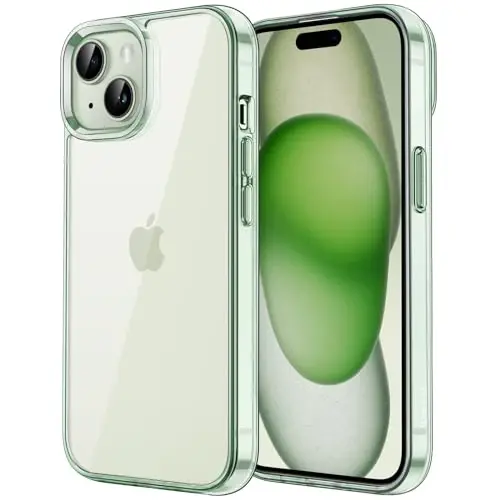 JETech Case for iPhone 15 6.1-Inch, Non-Yellowing Shockproof Phone Bumper Cover, Anti-Scratch Clear Back (Green) 