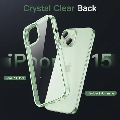 JETech Case for iPhone 15 6.1-Inch, Non-Yellowing Shockproof Phone Bumper Cover, Anti-Scratch Clear Back (Green) - 3