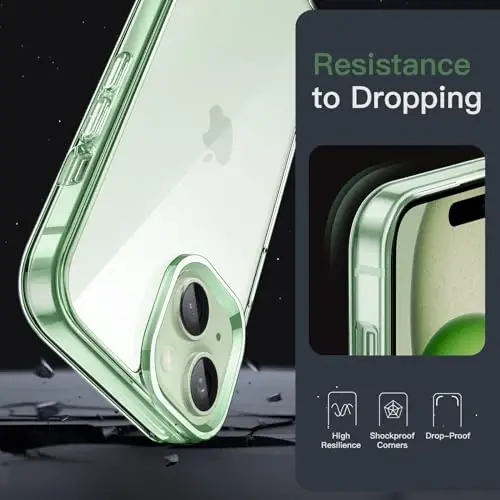 JETech Case for iPhone 15 6.1-Inch, Non-Yellowing Shockproof Phone Bumper Cover, Anti-Scratch Clear Back (Green) - 5