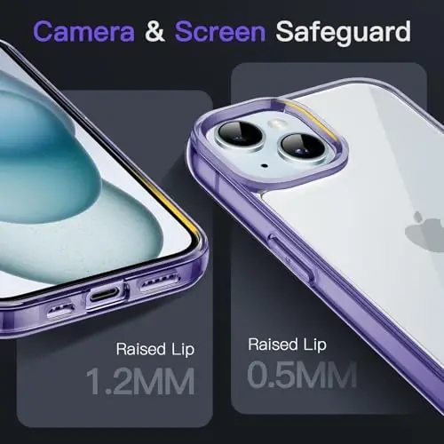 JETech Case for iPhone 15 6.1-Inch, Non-Yellowing Shockproof Phone Bumper Cover, Anti-Scratch Clear Back (Light Purple) - 4