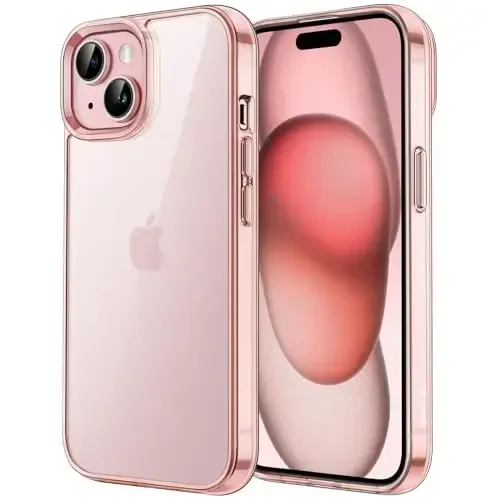 JETech Case for iPhone 15 6.1-Inch, Non-Yellowing Shockproof Phone Bumper Cover, Anti-Scratch Clear Back (Pink) 