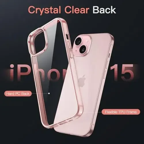 JETech Case for iPhone 15 6.1-Inch, Non-Yellowing Shockproof Phone Bumper Cover, Anti-Scratch Clear Back (Pink) - 3