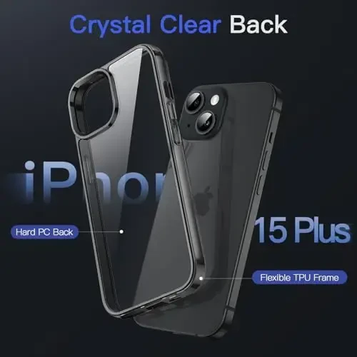 JETech Case for iPhone 15 Plus 6.7-Inch, Non-Yellowing Shockproof Phone Bumper Cover, Anti-Scratch Clear Back (Black) - 11