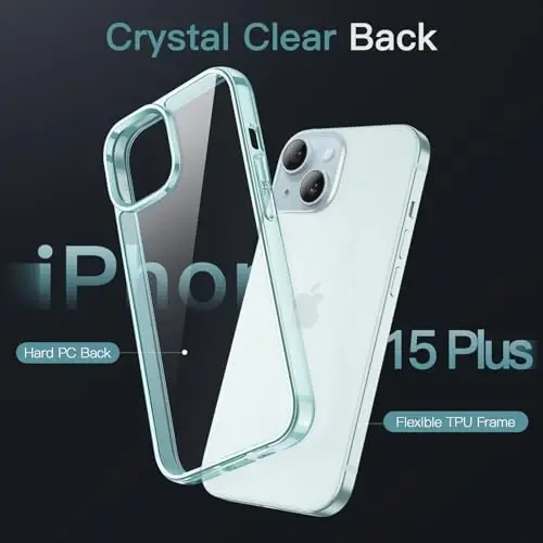 JETech Case for iPhone 15 Plus 6.7-Inch, Non-Yellowing Shockproof Phone Bumper Cover, Anti-Scratch Clear Back (Blue) - 3