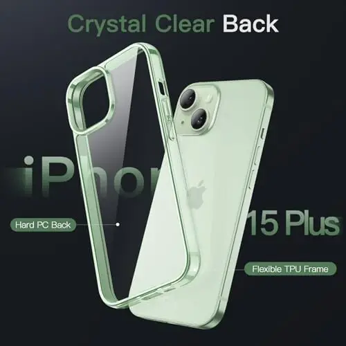 JETech Case for iPhone 15 Plus 6.7-Inch, Non-Yellowing Shockproof Phone Bumper Cover, Anti-Scratch Clear Back (Green) - 3