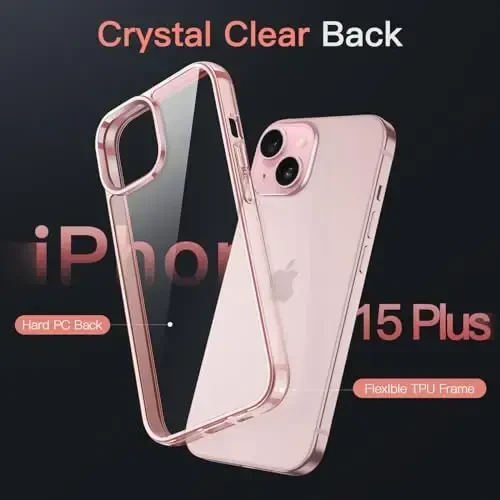 JETech Case for iPhone 15 Plus 6.7-Inch, Non-Yellowing Shockproof Phone Bumper Cover, Anti-Scratch Clear Back (Pink) - 3