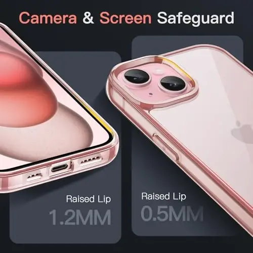 JETech Case for iPhone 15 Plus 6.7-Inch, Non-Yellowing Shockproof Phone Bumper Cover, Anti-Scratch Clear Back (Pink) - 4