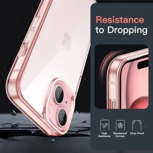 JETech Case for iPhone 15 Plus 6.7-Inch, Non-Yellowing Shockproof Phone Bumper Cover, Anti-Scratch Clear Back (Pink) - 5