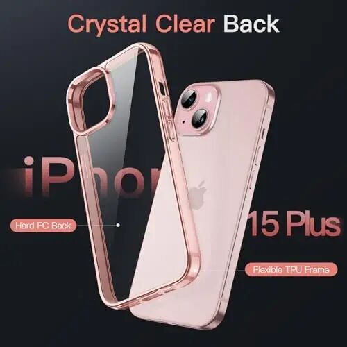 JETech Case for iPhone 15 Plus 6.7-Inch, Non-Yellowing Shockproof Phone Bumper Cover, Anti-Scratch Clear Back (Rose Gold) - 3