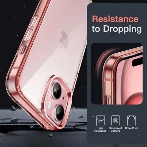 JETech Case for iPhone 15 Plus 6.7-Inch, Non-Yellowing Shockproof Phone Bumper Cover, Anti-Scratch Clear Back (Rose Gold) - 5