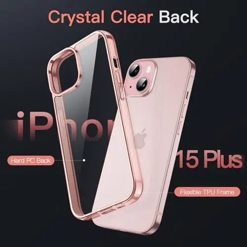 JETech Case for iPhone 15 Plus 6.7-Inch, Non-Yellowing Shockproof Phone Bumper Cover, Anti-Scratch Clear Back (Rose Gold) - 3