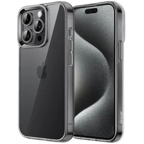 JETech Case for iPhone 15 Pro 6.1-Inch, Non-Yellowing Shockproof Phone Bumper Cover, Anti-Scratch Clear Back (Black) 