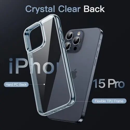 JETech Case for iPhone 15 Pro 6.1-Inch, Non-Yellowing Shockproof Phone Bumper Cover, Anti-Scratch Clear Back (Blue) - 3