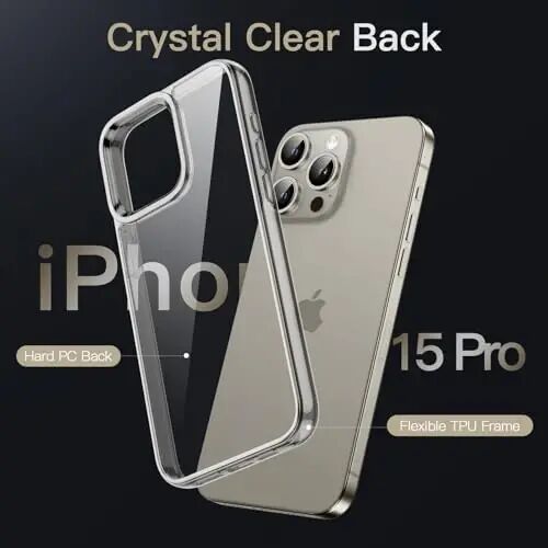 JETech Case for iPhone 15 Pro 6.1-Inch, Non-Yellowing Shockproof Phone Bumper Cover, Anti-Scratch Clear Back (Natural Titanium) - 3