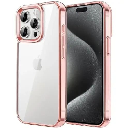 JETech Case for iPhone 15 Pro 6.1-Inch, Non-Yellowing Shockproof Phone Bumper Cover, Anti-Scratch Clear Back (Rose Gold) - 1