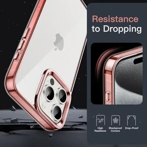 JETech Case for iPhone 15 Pro 6.1-Inch, Non-Yellowing Shockproof Phone Bumper Cover, Anti-Scratch Clear Back (Rose Gold) - 5