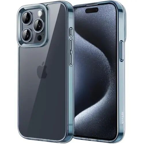 JETech Case for iPhone 15 Pro Max 6.7-Inch, Non-Yellowing Shockproof Phone Bumper Cover, Anti-Scratch Clear Back (Blue) 