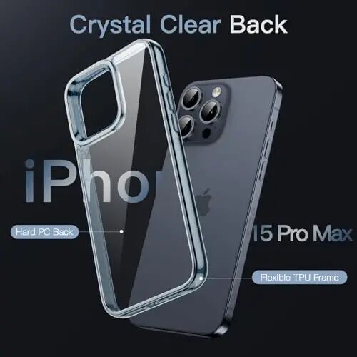 JETech Case for iPhone 15 Pro Max 6.7-Inch, Non-Yellowing Shockproof Phone Bumper Cover, Anti-Scratch Clear Back (Blue) - 3