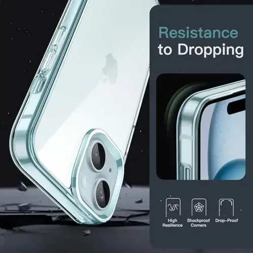 JETech чехол для iPhone 15 6.1 дюйма, не желтеющий противоударный бампер для телефона, прозрачная задняя крышка против царапин (синий) - 5