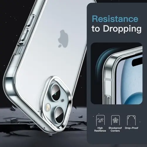 JETech чехол для iPhone 15 6.1 дюйма, не желтеющий противоударный бампер для телефона, устойчивая к царапинам и отпечаткам пальцев матовая задняя крышка (матовый прозрачный) - 5