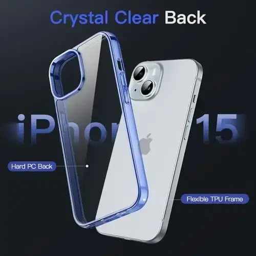 JETech чехол для iPhone 15 6.1 дюймов, не желтеющий противоударный бампер для телефона, прозрачная задняя крышка против царапин (темно-синий) - 3
