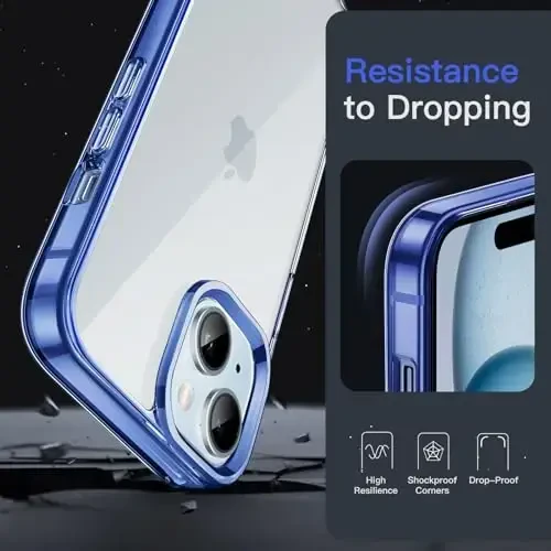 JETech чехол для iPhone 15 6.1 дюймов, не желтеющий противоударный бампер для телефона, прозрачная задняя крышка против царапин (темно-синий) - 5