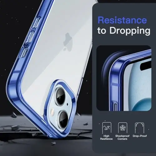 JETech чехол для iPhone 15 6.1 дюймов, не желтеющий противоударный бампер для телефона, прозрачная задняя крышка против царапин (темно-синий) - 5