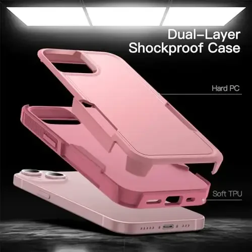 JETech чехол для iPhone 15 6.1-Inch, Heavy Duty Dual-Layer Rugged Protection, Shockproof Protective Tough Phone Cover with Matte Back (Pink) - 3