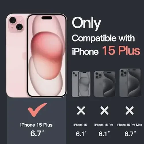 JETech чехол для iPhone 15 Plus 6.7-Inch, не желтеющий противоударный бампер для телефона, прозрачная задняя крышка с защитой от царапин (розовый) - JETECH (1)