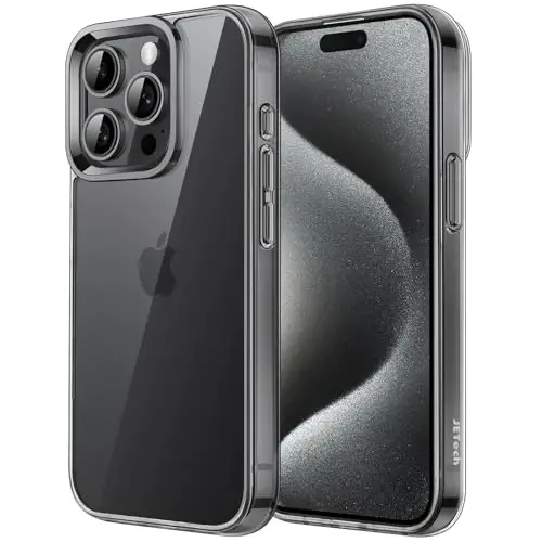 JETech Чехол для iPhone 15 Pro 6,1 дюйма, нежелтеющий ударопрочный бампер, устойчивая к царапинам прозрачная задняя панель (черный) - 1
