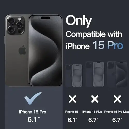 JETech Чехол для iPhone 15 Pro 6,1 дюйма, нежелтеющий ударопрочный бампер, устойчивая к царапинам прозрачная задняя панель (черный) - 2