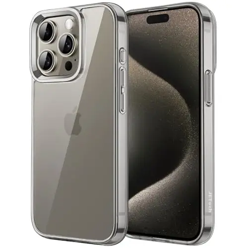 JETech Чехол для iPhone 15 Pro 6,1 дюйма, нежелтеющий ударопрочный бампер, устойчивая к царапинам прозрачная задняя панель (натуральный титан) - 1