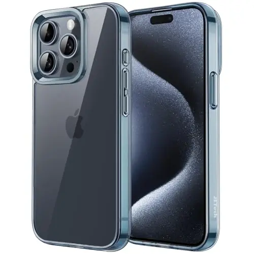 JETech Чехол для iPhone 15 Pro 6,1 дюйма, нежелтеющий ударопрочный бампер, устойчивая к царапинам прозрачная задняя панель (синий) 