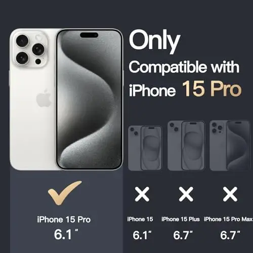 JETech Чехол для iPhone 15 Pro 6,1 дюйма, нежелтеющий ударопрочный бампер, защита от царапин, прозрачная задняя панель (Прозрачный) - 2